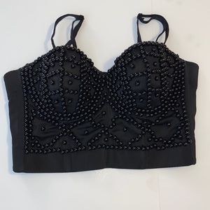 Black beaded bralette/bandeau bra festival top